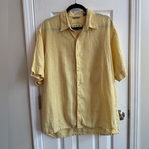 TOMMY BAHAMA Relax Men's Linen Short Sleeve Button Up Shirt Yellow Size Large